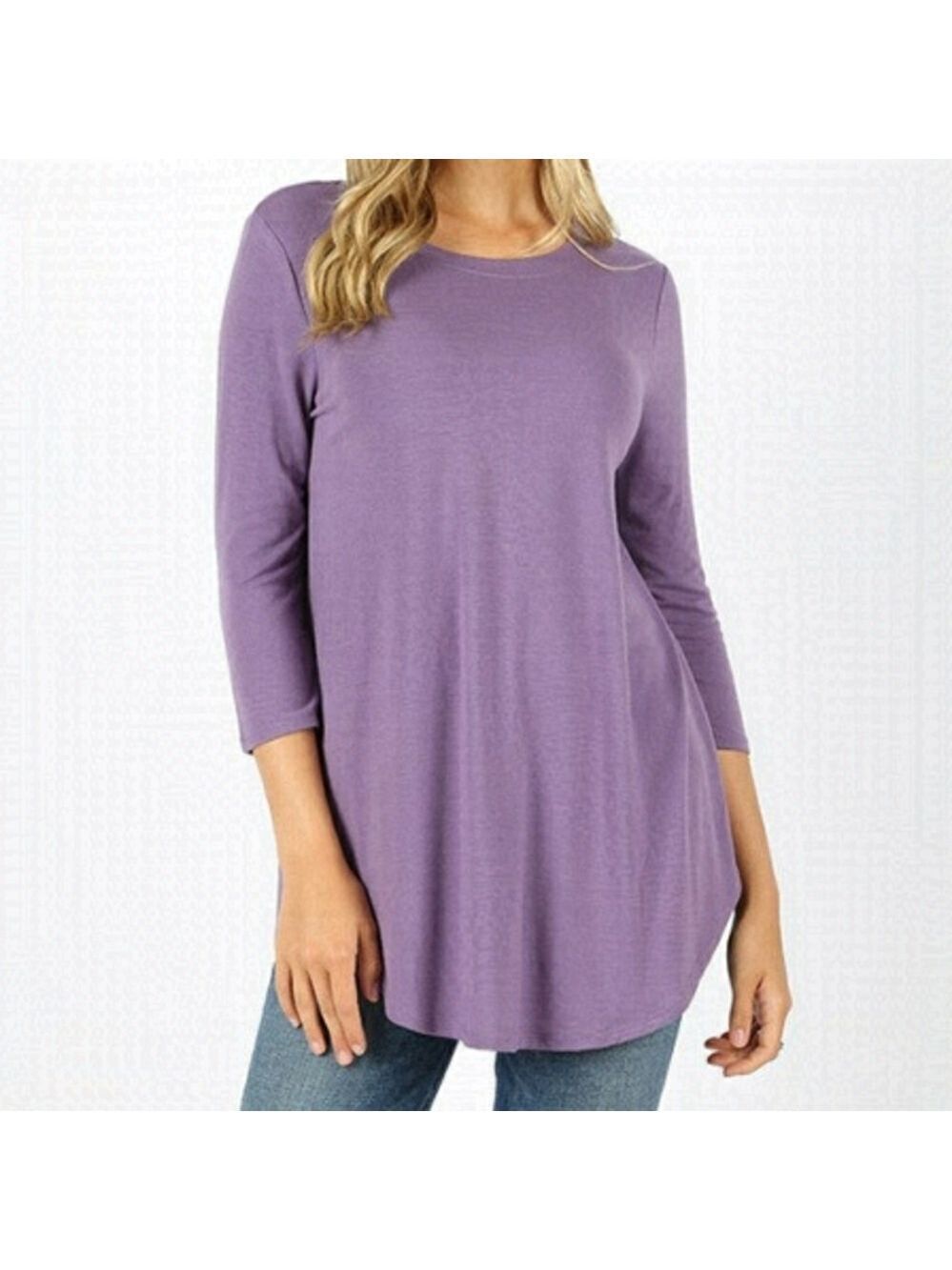 ZENANA Lilac Color 3/4 Sleeve Crew Neck Top Tee Size Small NWT